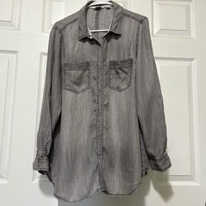 Women's Cafe Marrekesh XL Gray Snap Button Up Long Sleeve Shirt Collar Pockets